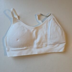 White Ribbed Women's Sports Bra